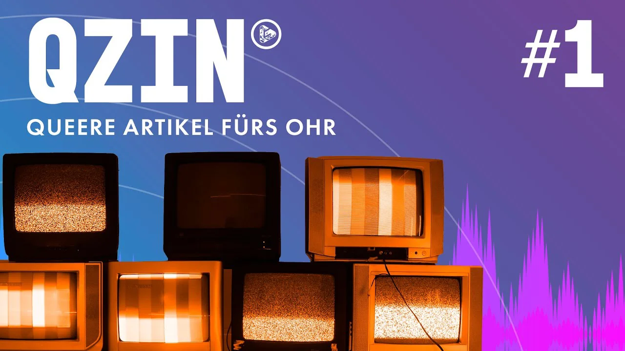 Mehrere alte Röhrenfernseher mit statischem Rauschen vor blau-violettem Hintergrund mit dem Logo "QZIN #1".